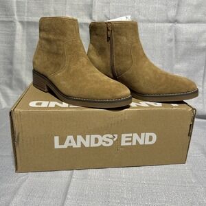 Lands End Suede Tan Ankle Boots Zipper Size 9 Sku 6446772 Casual Mini Wedge